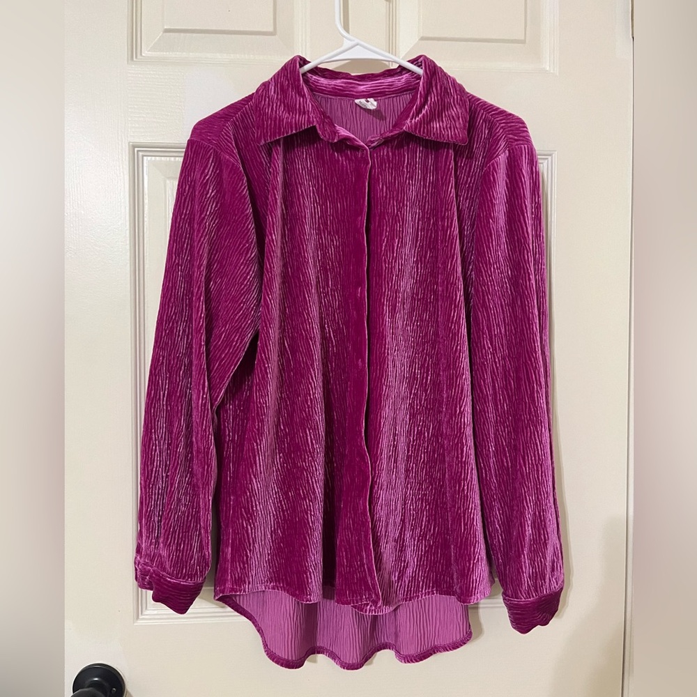 Purple Long Sleeve Collar Button Down Shirt